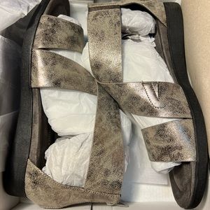 Pierre dumas pewter wedges with straps